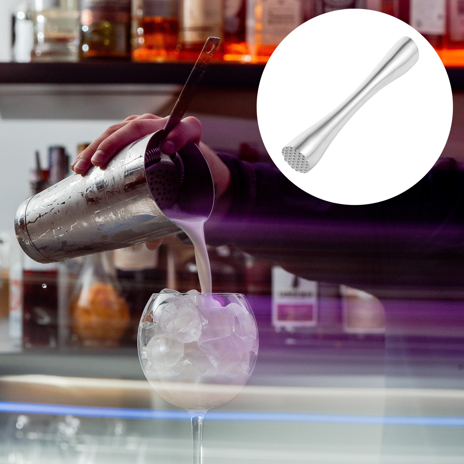 Muddler Cocktail Bar - Misturador de Gelo Profissional em Aço