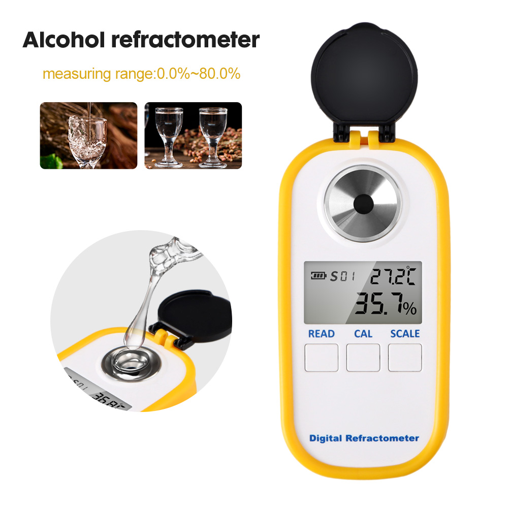 Wine To Beer Alcohol - Refratômetro digital de álcool, 0-80%, display