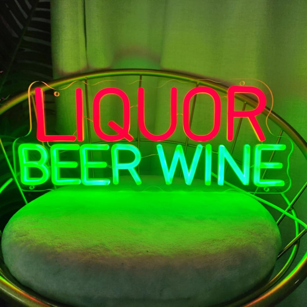 Wine Beer Whiskey Year - Letreiro de LED Neon para Bebidas,