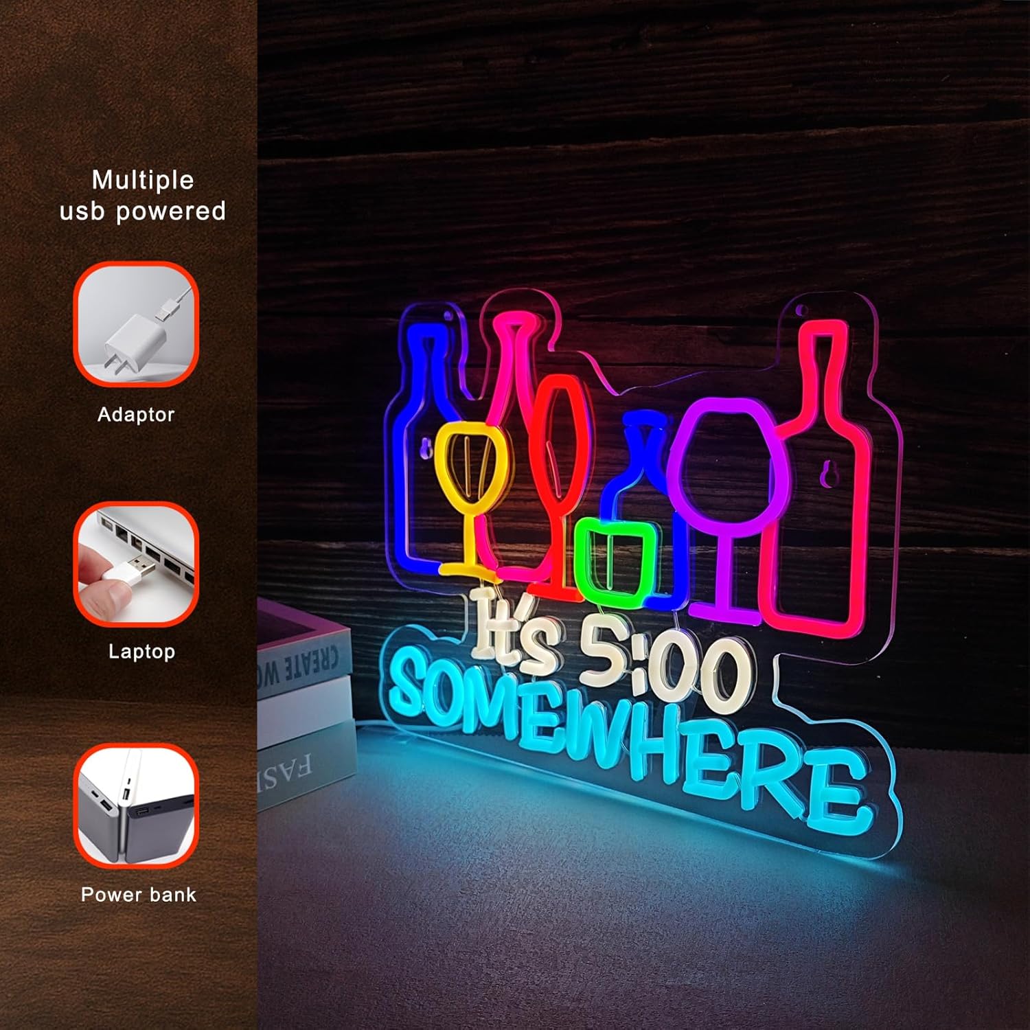 Letreiro Neon LED 'It's 5 O'Cl - Wine Beer Photo avaliação e preço